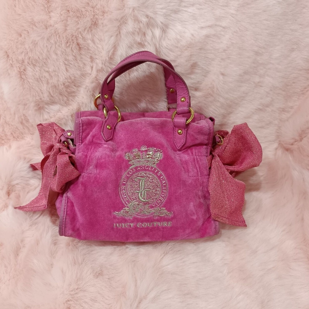 Rare Pink Juicy Couture Mini Daydreamer Vintage Tote Bag Purse Double Bow Ribbon